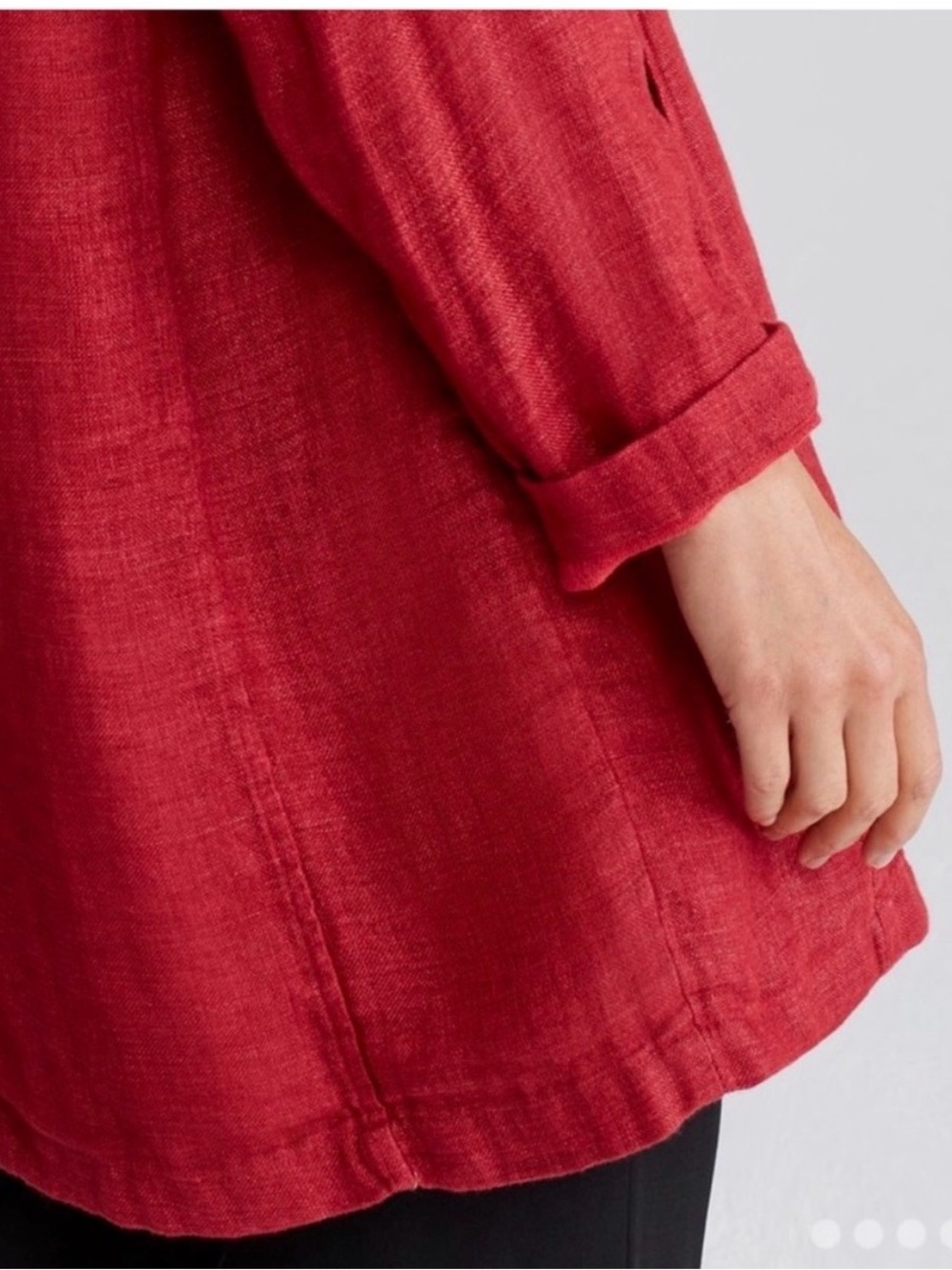 Eileen Fisher 100% Linen Raspberry Red Long Jacket | Chic Lightweight Layer - Picture 6 of 17